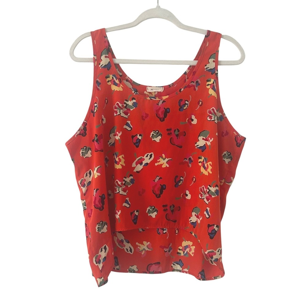 Everly Women's Orange High Low Flowy Abstract Floral Tank Top S Small